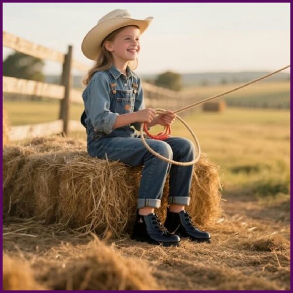 Vintage Leather Embroidered Toddler Girls Boots Mid Calf Water Resistant - Picture 4 of 8